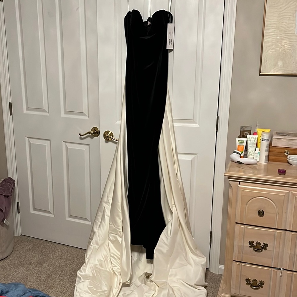 Jovani black velvet with white skirt gown